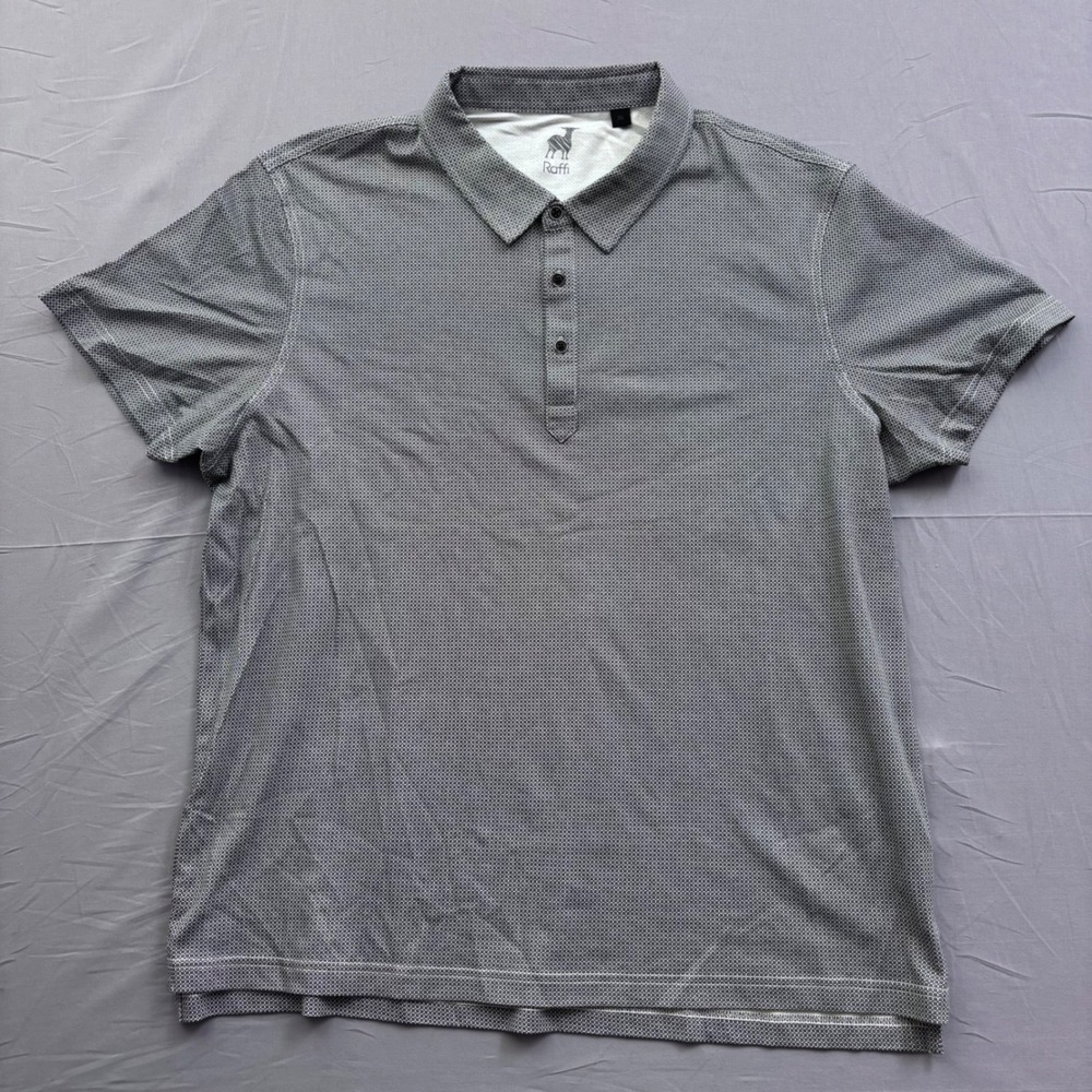 Raffi Mens XXL Grey‎ White Geometric Micro Print Short Sleeve Polo Shirt Preppy